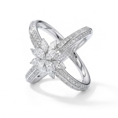 4.56CT Marquise and Round Cut VVS Moissanite Pave Double Band Ring