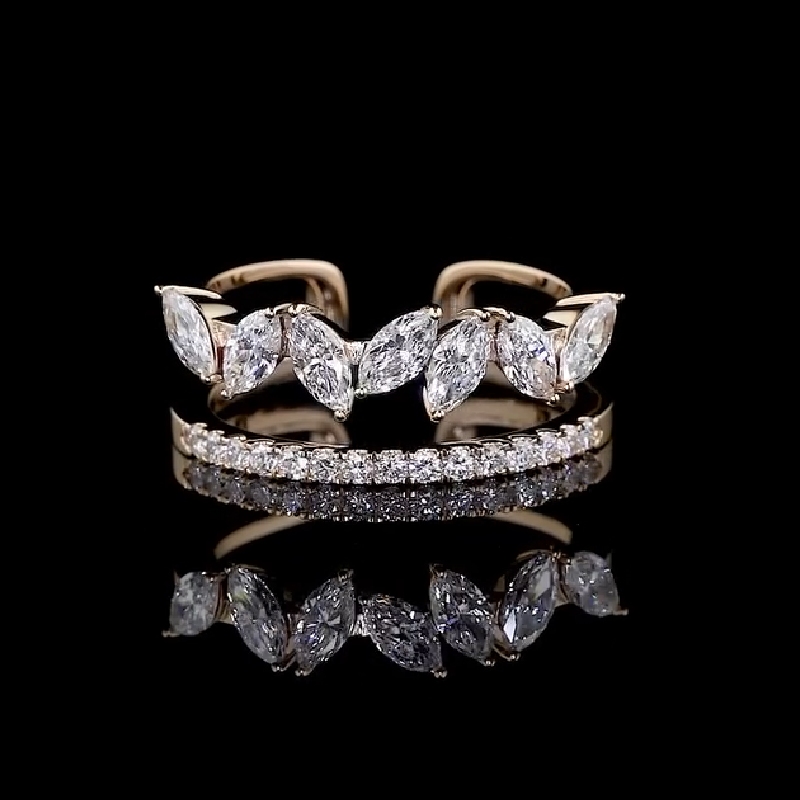 1.8CT Marquise & Round Cut VVS Moissanite Pave Wedding Band