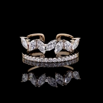 1.8CT Marquise & Round Cut VVS Moissanite Pave Wedding Band