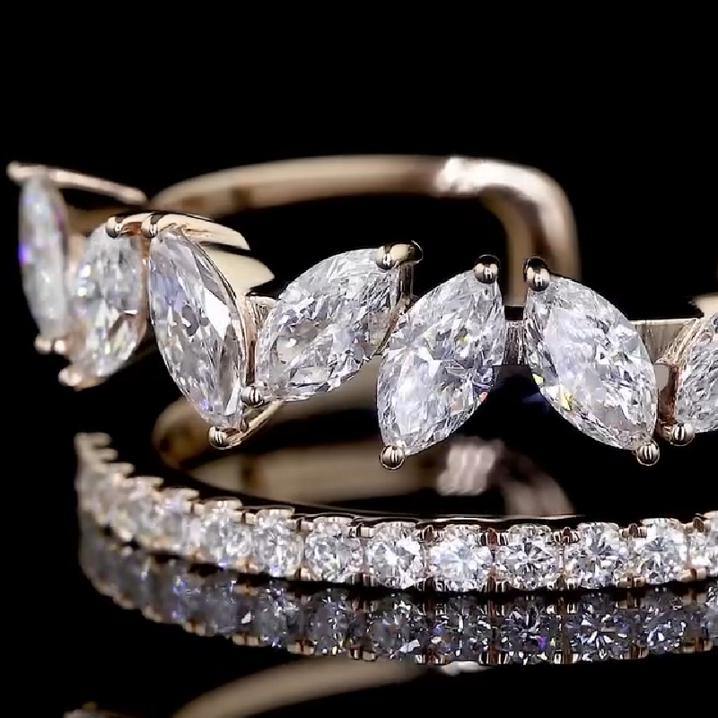 1.8CT Marquise & Round Cut VVS Moissanite Pave Wedding Band