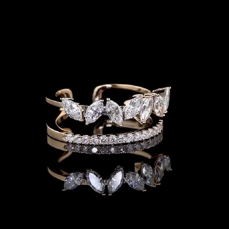 1.8CT Marquise & Round Cut VVS Moissanite Pave Wedding Band