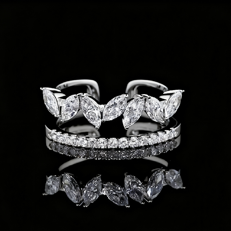 1.8CT Marquise & Round Cut VVS Moissanite Pave Wedding Band