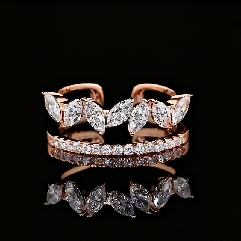 1.8CT Marquise & Round Cut VVS Moissanite Pave Wedding Band