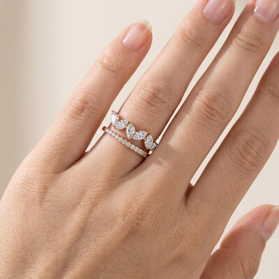 1.8CT Marquise & Round Cut VVS Moissanite Pave Wedding Band