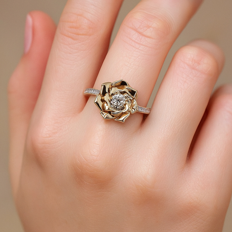 1.6CT Round Cut VVS Moissanite Floral Engagement Ring