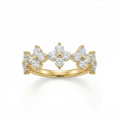 2CT Round Cut  VVS Moissanite Floral Cluster Wedding Band