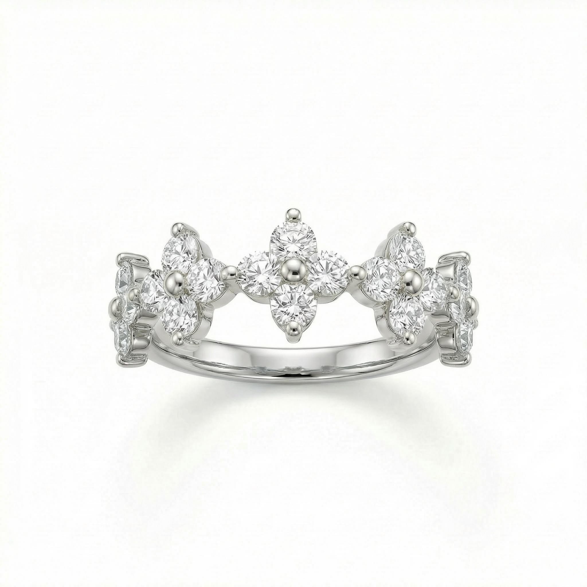 2CT Round Cut  VVS Moissanite Floral Cluster Wedding Band