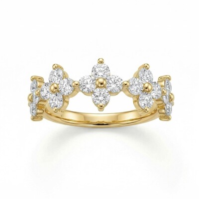 2CT Round Cut  VVS Moissanite Floral Cluster Wedding Band