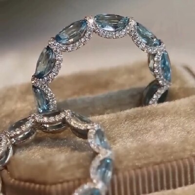 3.6CT Elegant Blue Oval Cut Diamond Wedding Band