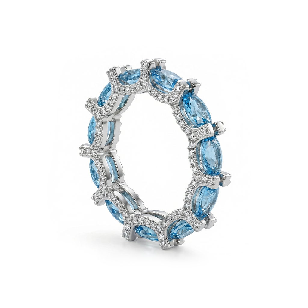 6.71ct TCW Elegant Blue Oval Cut Diamond Wedding Band