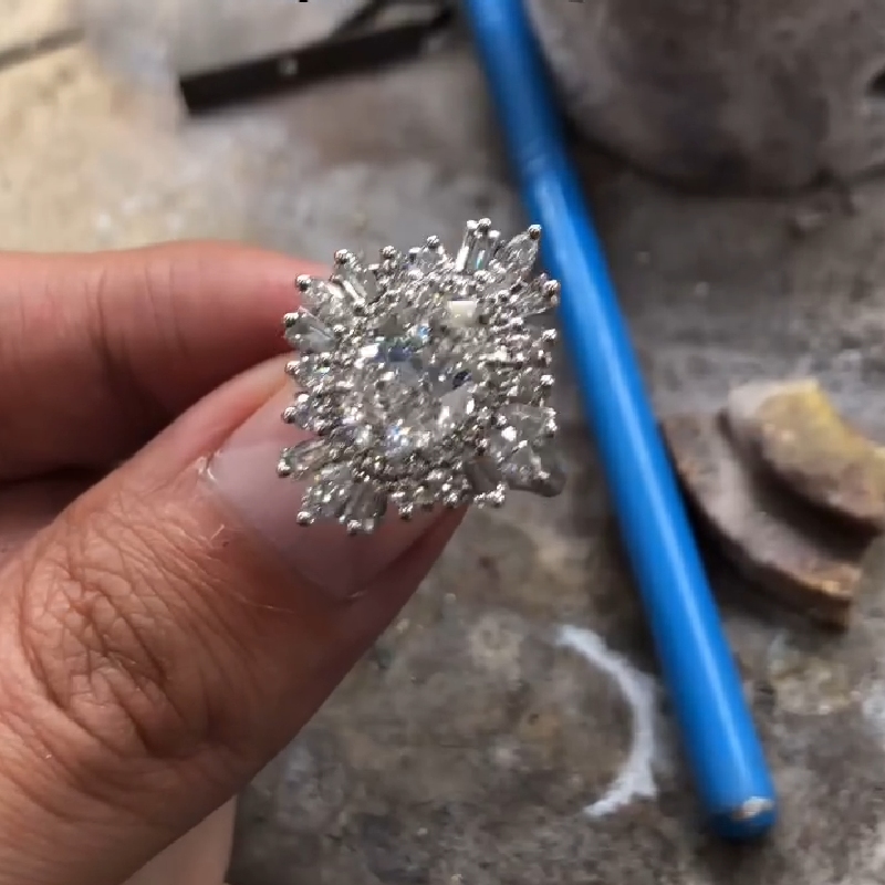 4.86CT Oval Cut VVS Moissanite Cluster Engagement Ring