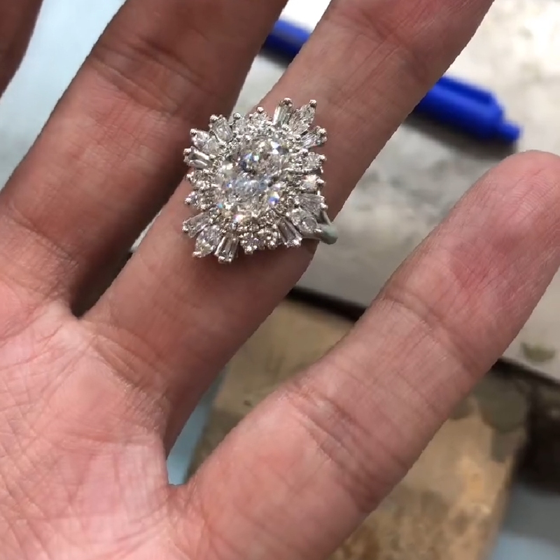 4.86CT Oval Cut VVS Moissanite Cluster Engagement Ring