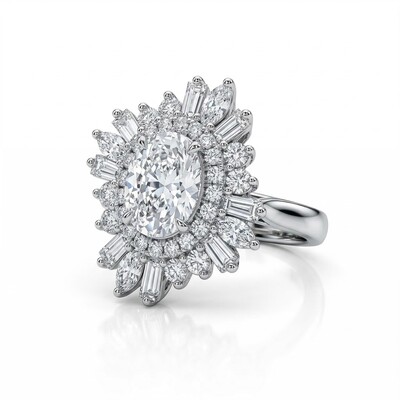 4.86CT Oval Cut VVS Moissanite Cluster Engagement Ring