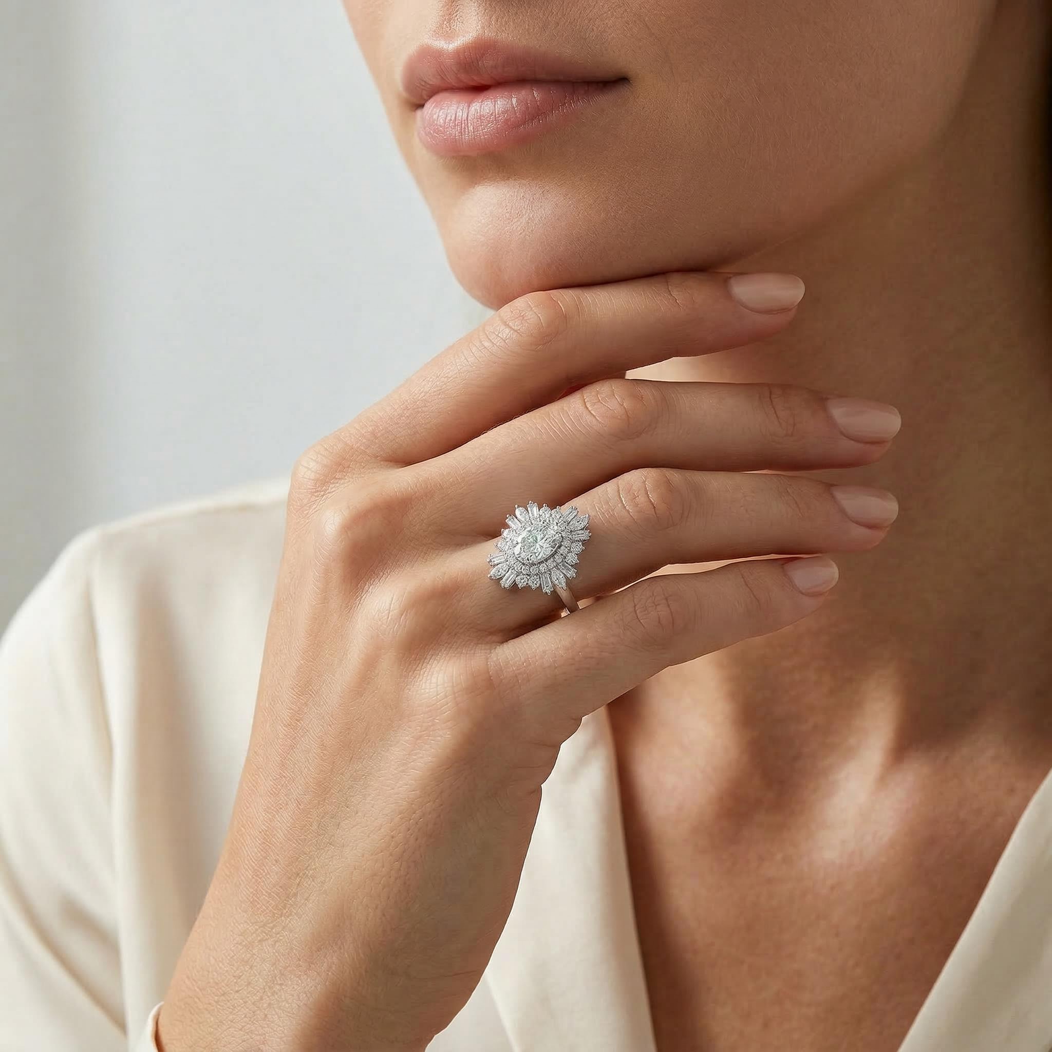 4.86CT Oval Cut VVS Moissanite Cluster Engagement Ring