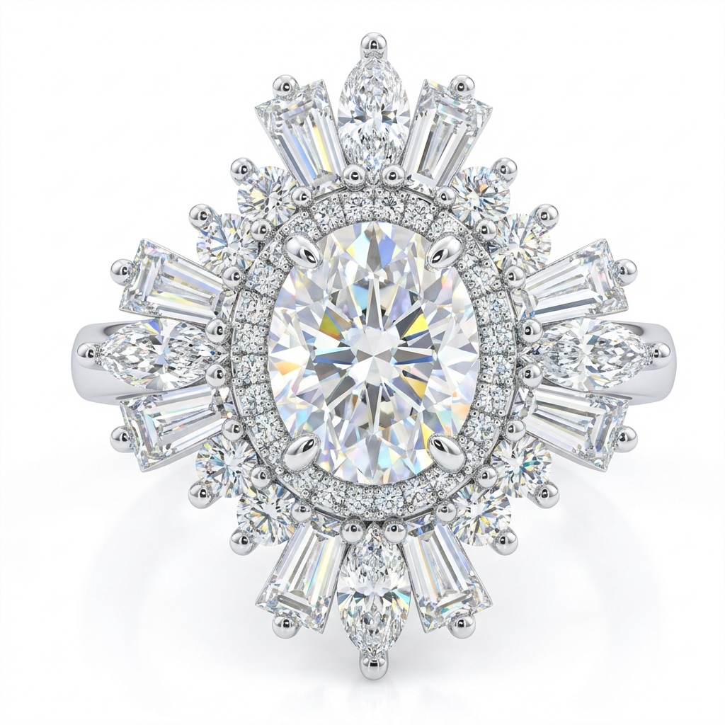 4.86CT Oval Cut VVS Moissanite Cluster Engagement Ring