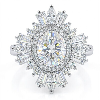 4.86CT Oval Cut VVS Moissanite Cluster Engagement Ring