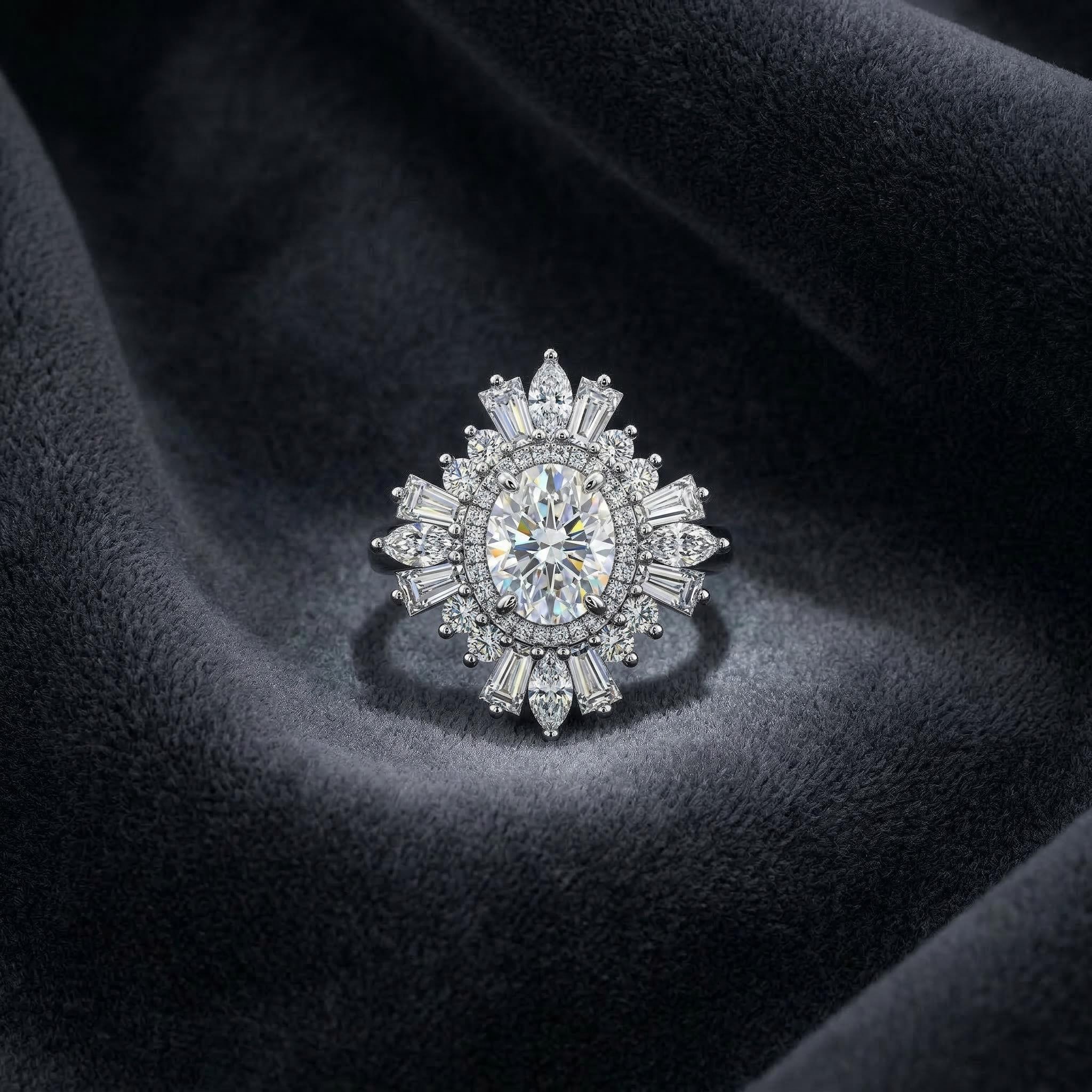 4.86CT Oval Cut VVS Moissanite Cluster Engagement Ring