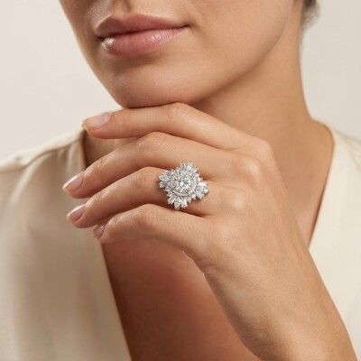 4.86CT Oval Cut VVS Moissanite Cluster Engagement Ring