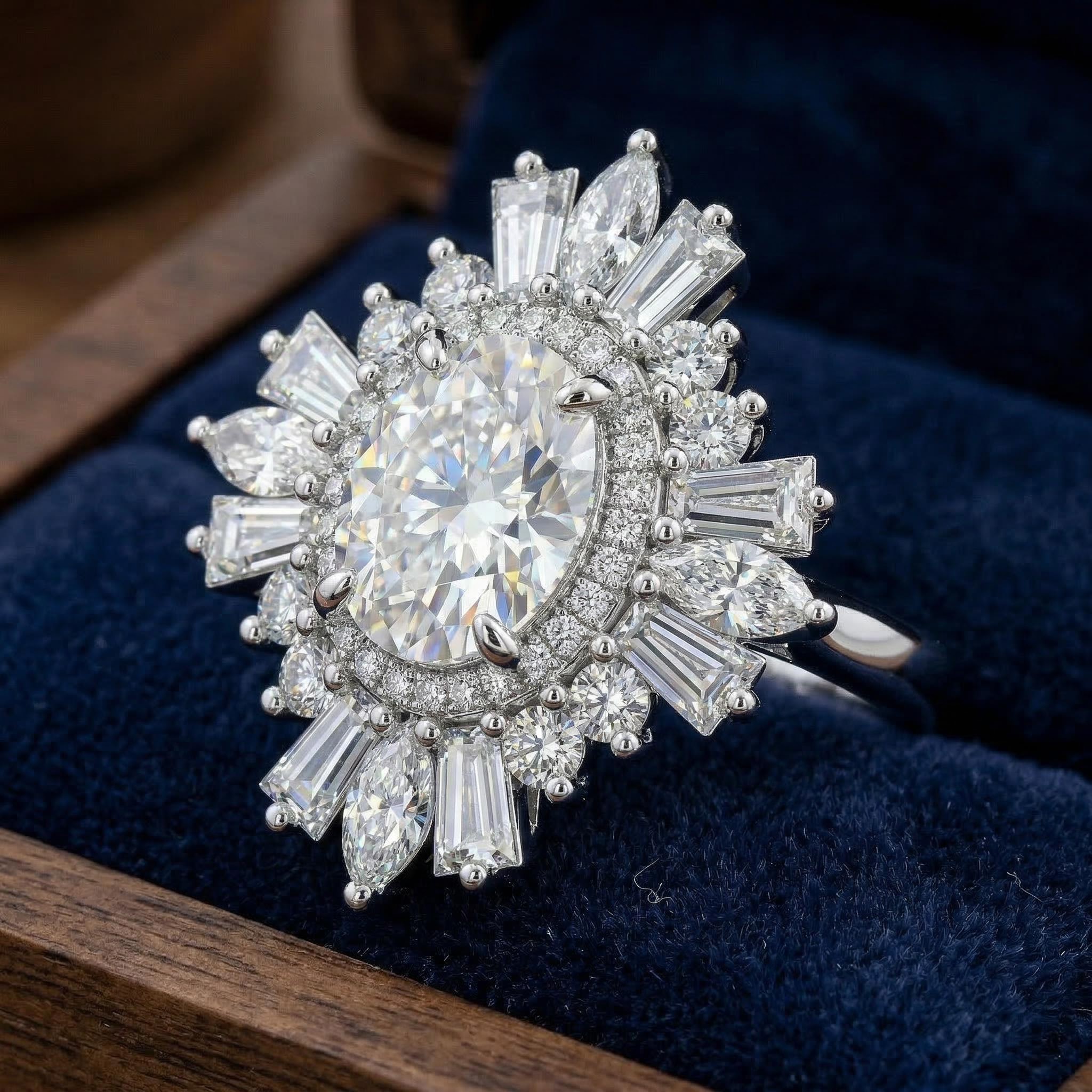 4.86CT Oval Cut VVS Moissanite Cluster Engagement Ring