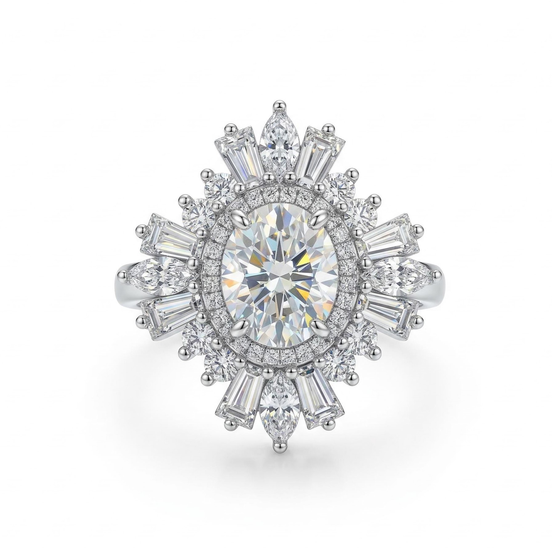4.86CT Oval Cut VVS Moissanite Cluster Engagement Ring
