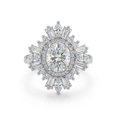 4.86CT Oval Cut VVS Moissanite Cluster Engagement Ring