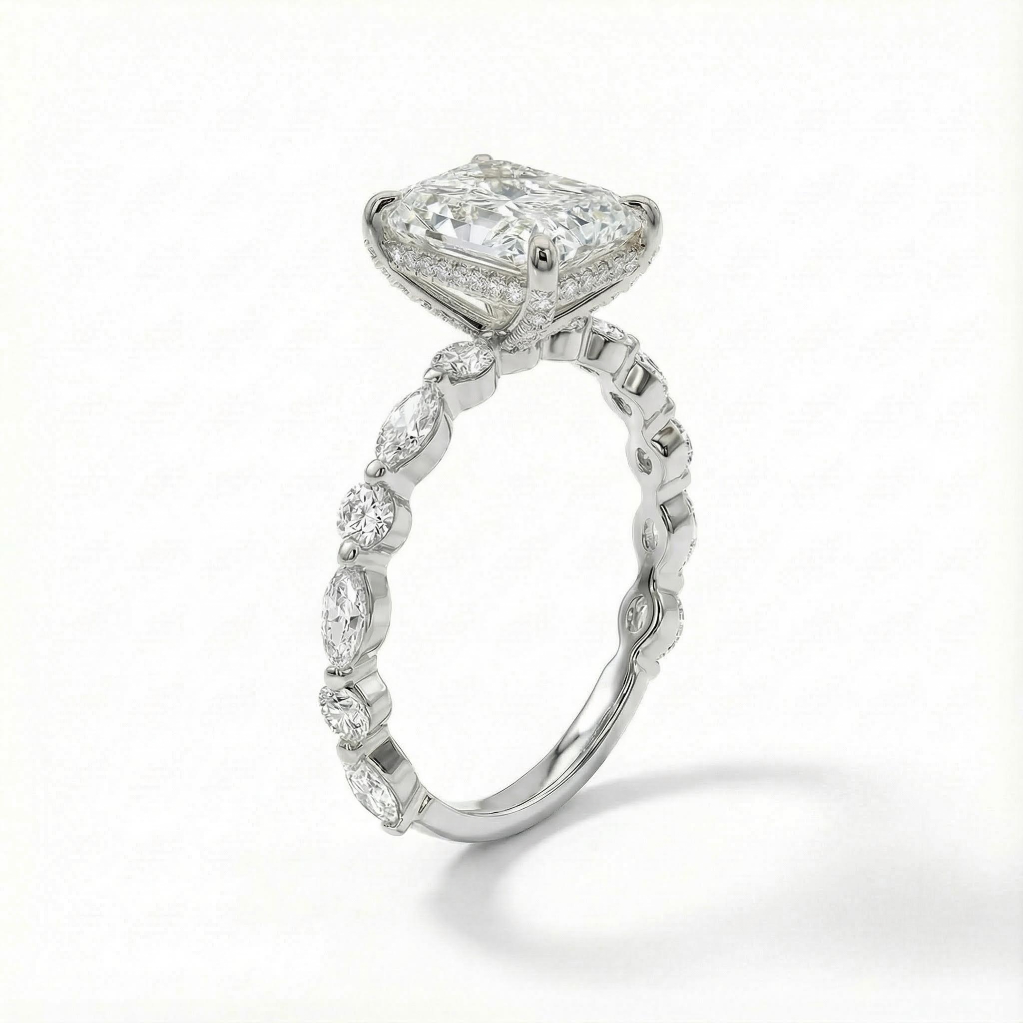 5.95CT Radiant Cut VVS Moissanite Halo Engagement Ring