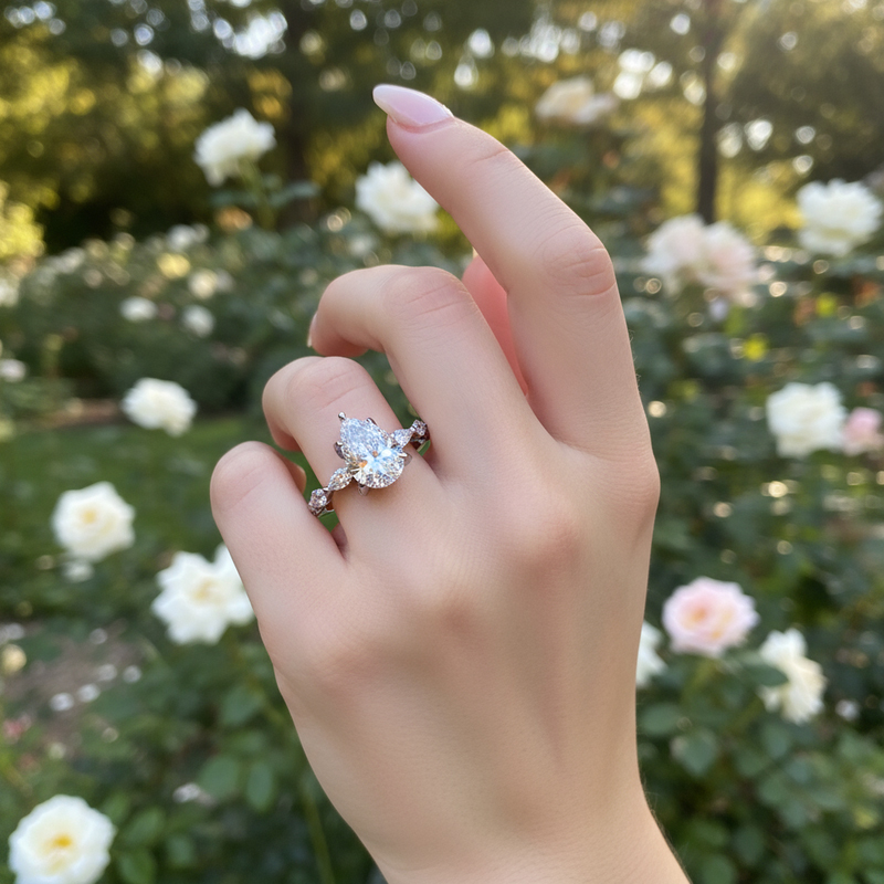 5.73CT Pear Cut VVS Moissanite Halo Engagement Ring 5.73CT Pear Cut VVS Moissanite Halo Engagement Ring