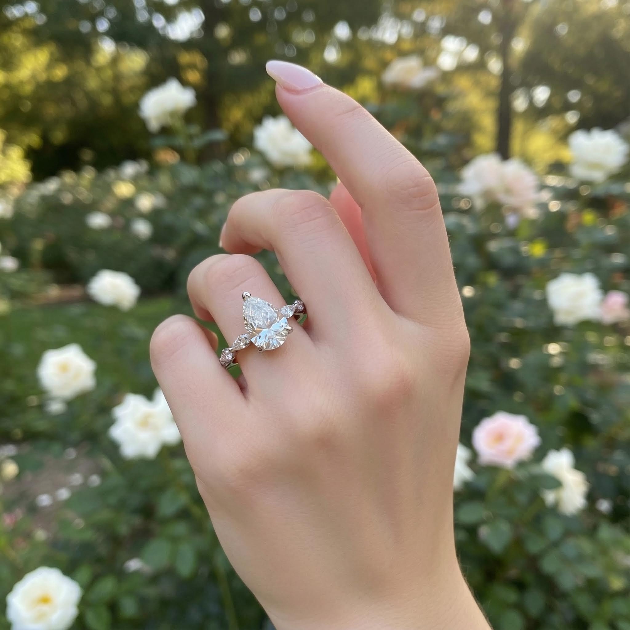 5.73CT Pear Cut VVS Moissanite Halo Engagement Ring