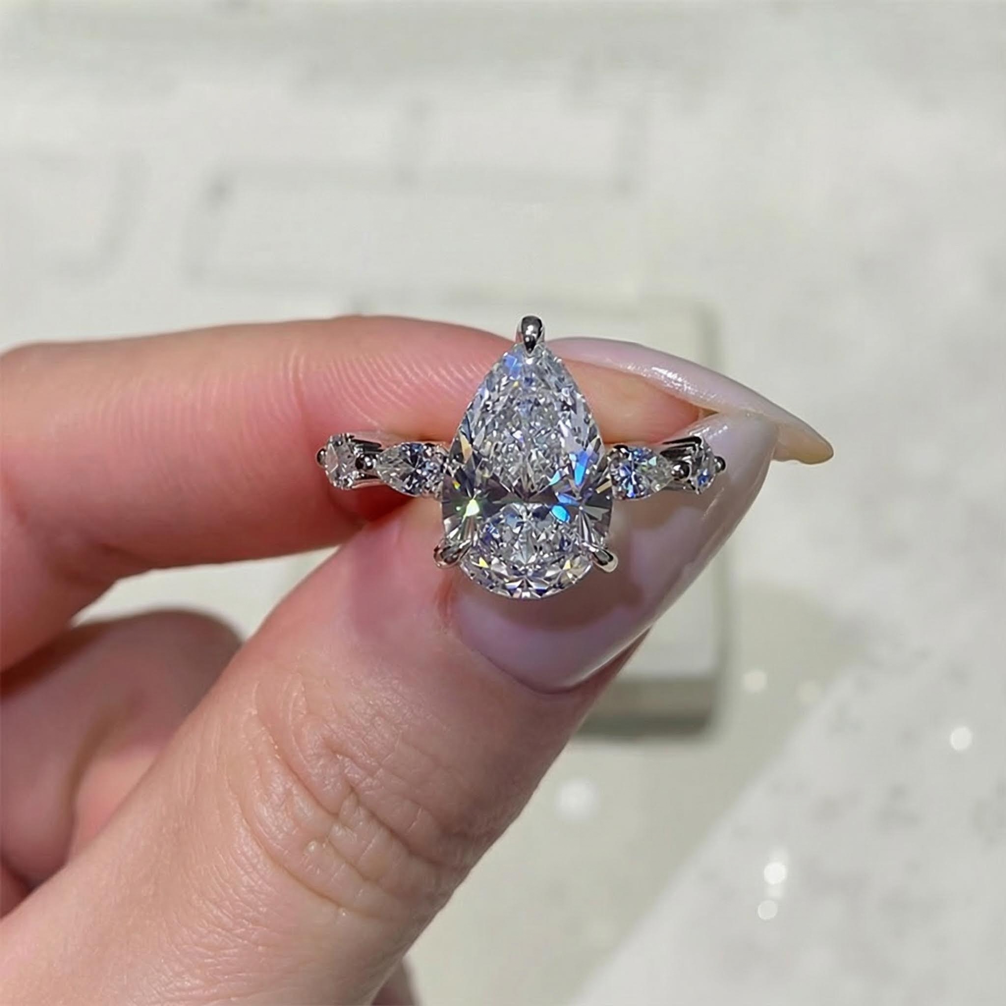5.73CT Pear Cut VVS Moissanite Halo Engagement Ring