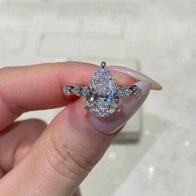 5.73CT Pear Cut VVS Moissanite Halo Engagement Ring