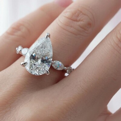 5.73CT Pear Cut VVS Moissanite Halo Engagement Ring