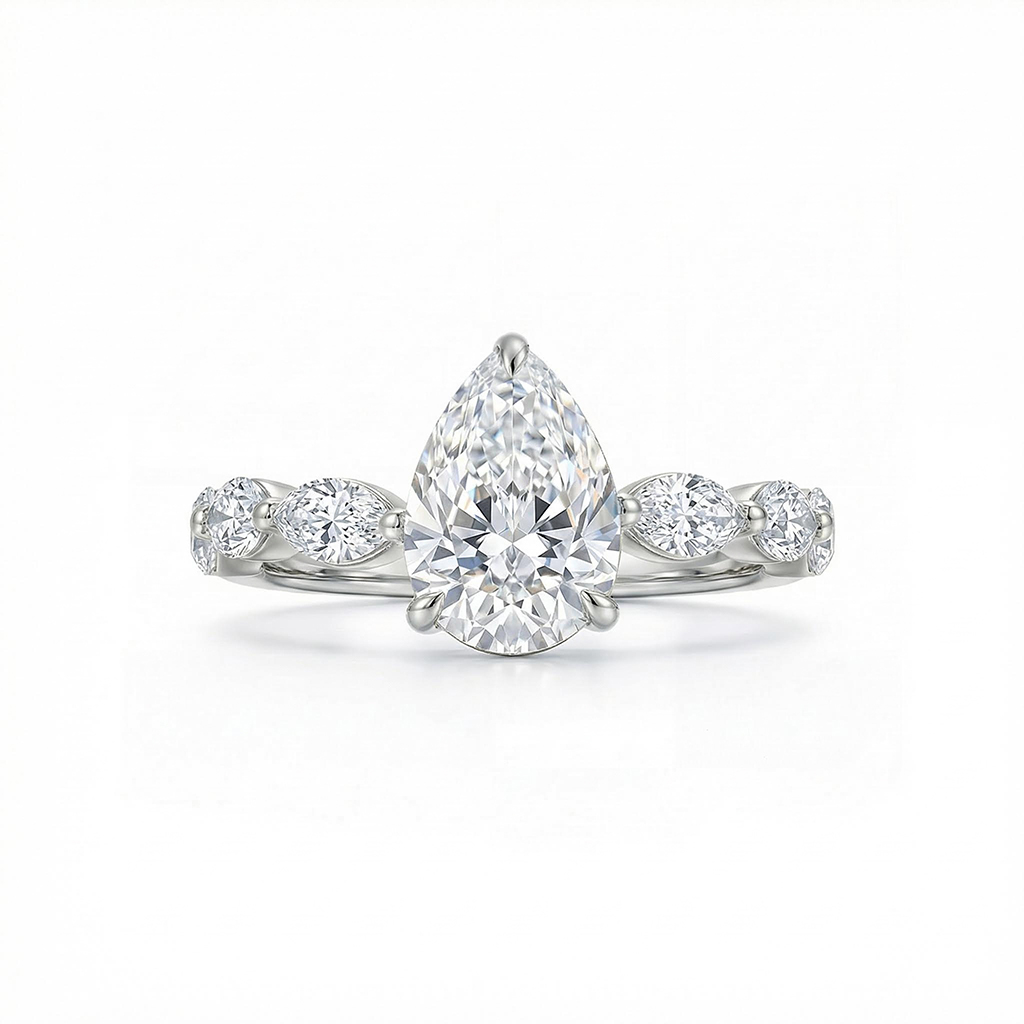 5.46ct TCW Pear Cut VVS Moissanite Halo Engagement Ring