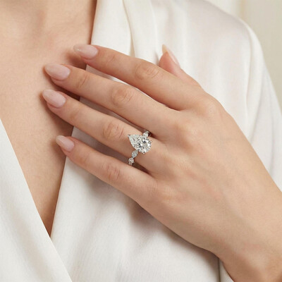 5.73CT Pear Cut VVS Moissanite Halo Engagement Ring