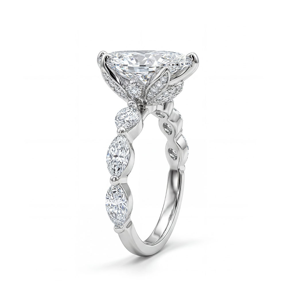 5.46ct TCW Pear Cut VVS Moissanite Halo Engagement Ring