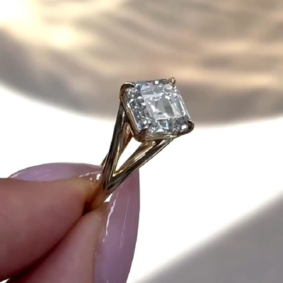 3CT Asscher Cut VVS Moissanite Solitaire Engagement Ring