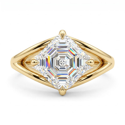 3CT Asscher Cut VVS Moissanite Solitaire Engagement Ring