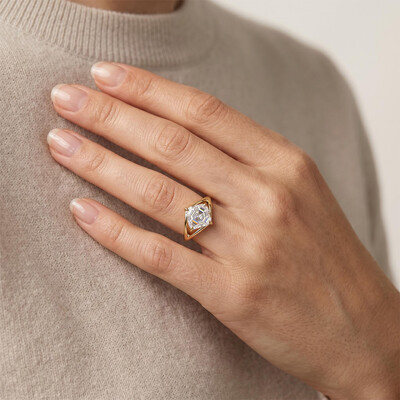 3CT Asscher Cut VVS Moissanite Solitaire Engagement Ring