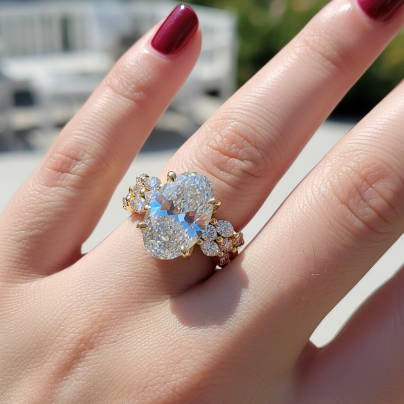 8.95CT Oval Cut VVS Moissanite Pave Engagement Ring Sets