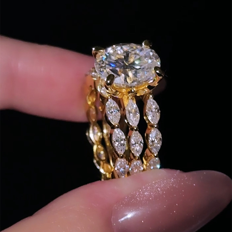 8.95CT Oval Cut VVS Moissanite Pave Engagement Ring Sets