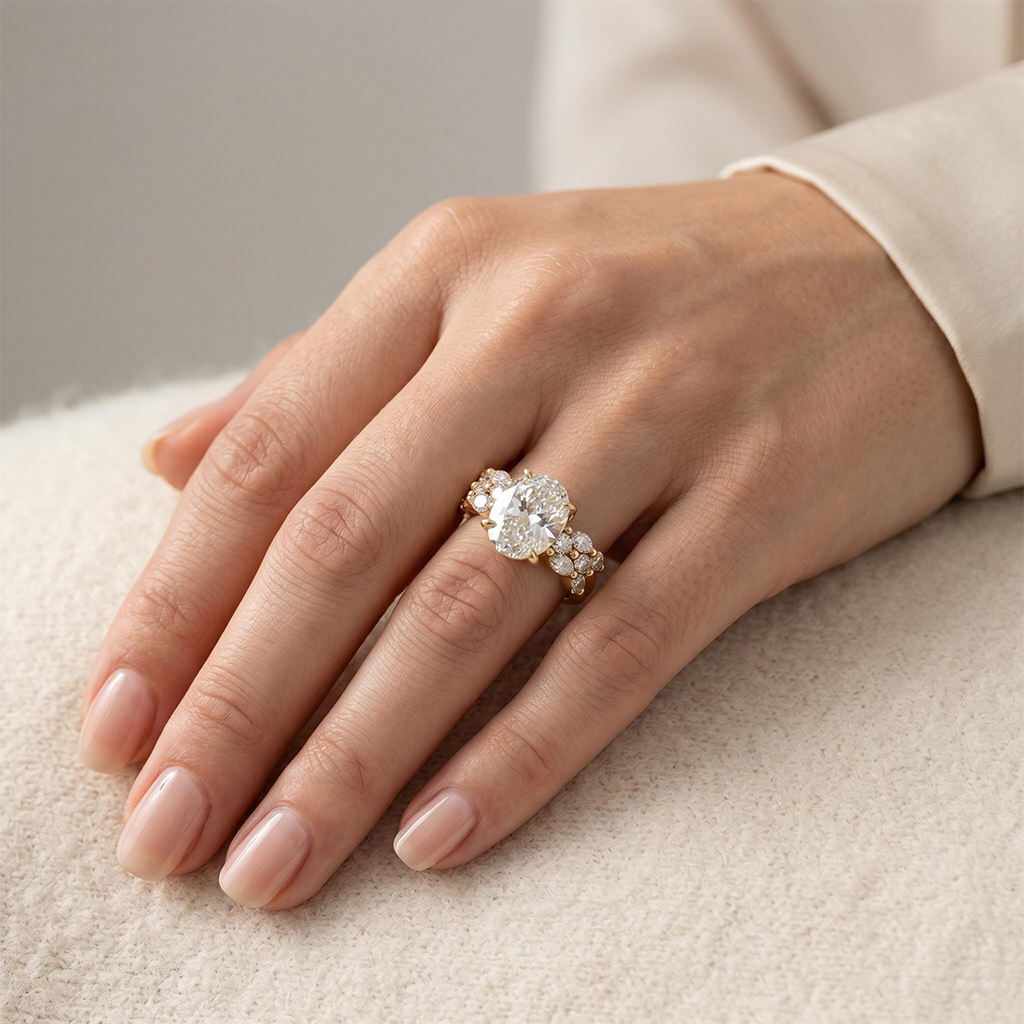 8.95CT Oval Cut VVS Moissanite Pave Engagement Ring Sets