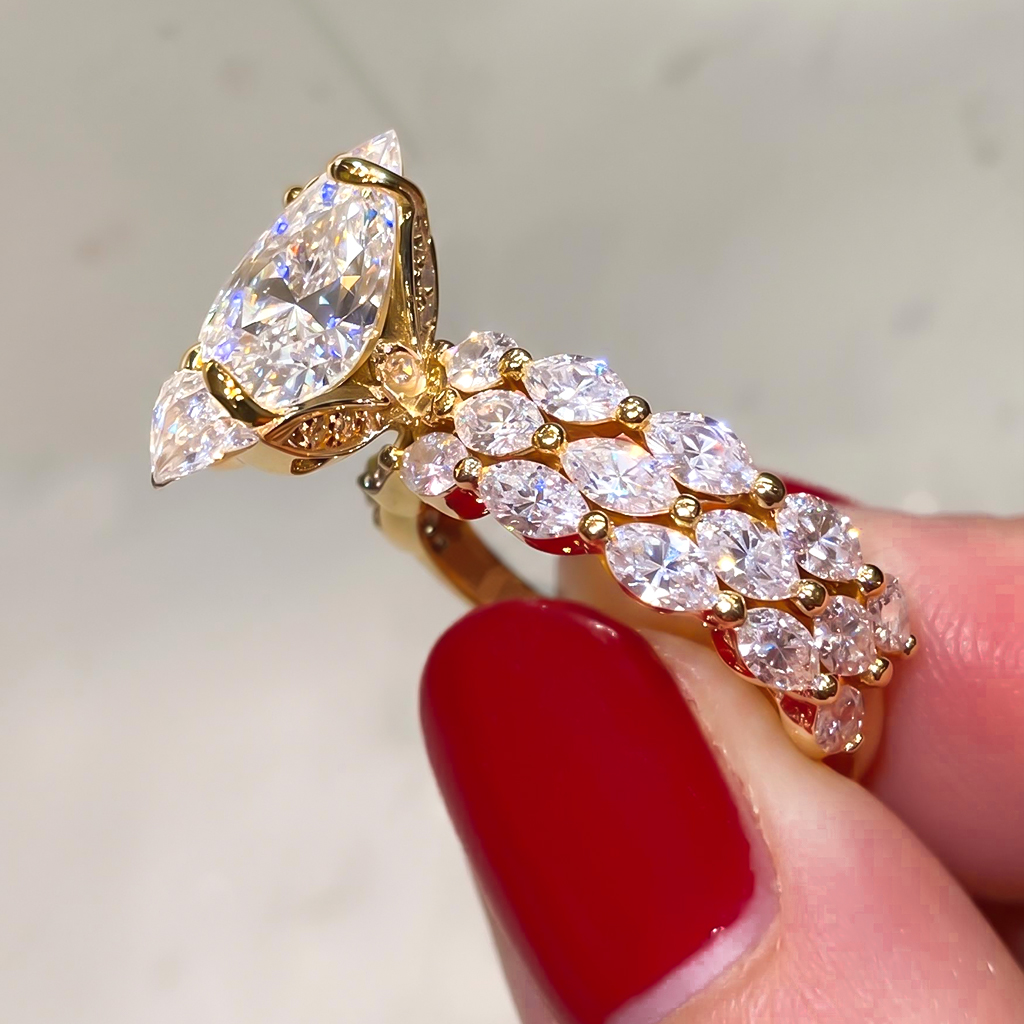 8.95CT Oval Cut VVS Moissanite Pave Engagement Ring Sets