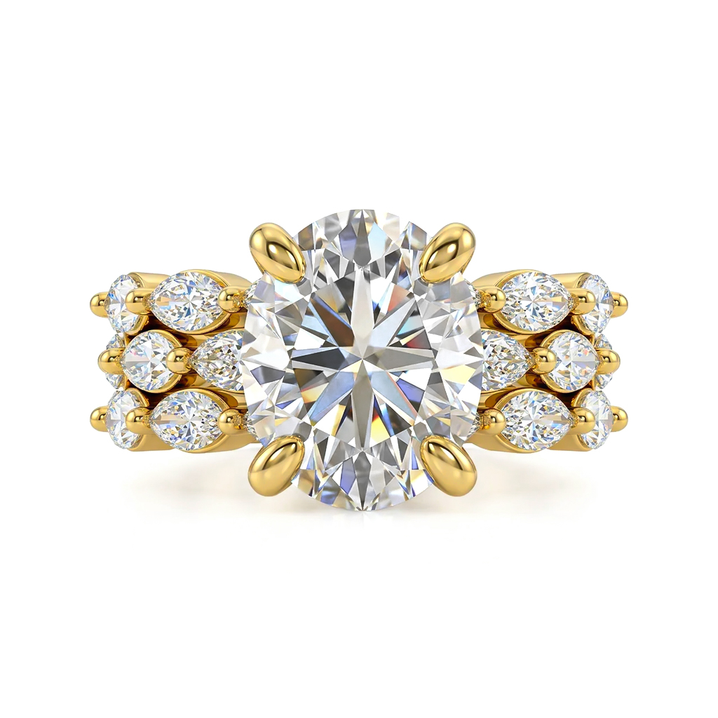 8.95CT Oval Cut VVS Moissanite Pave Engagement Ring Sets
