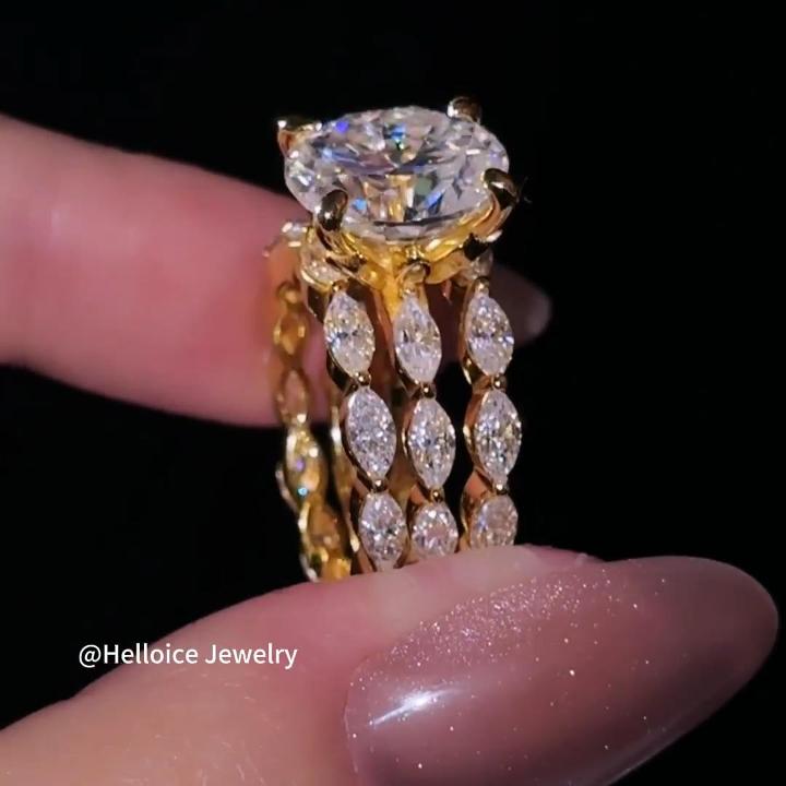 8.95CT Oval Cut VVS Moissanite Pave Engagement Ring Sets 8.95CT Oval Cut VVS Moissanite Pave Engagement Ring Sets