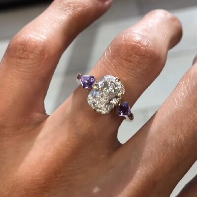 3.35CT Cushion Cut Diamond Three Stone Engagement Ring