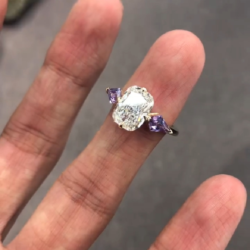 3.35CT Cushion Cut Diamond Three Stone Engagement Ring