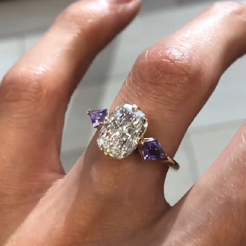 3.35CT Cushion Cut Diamond Three Stone Engagement Ring