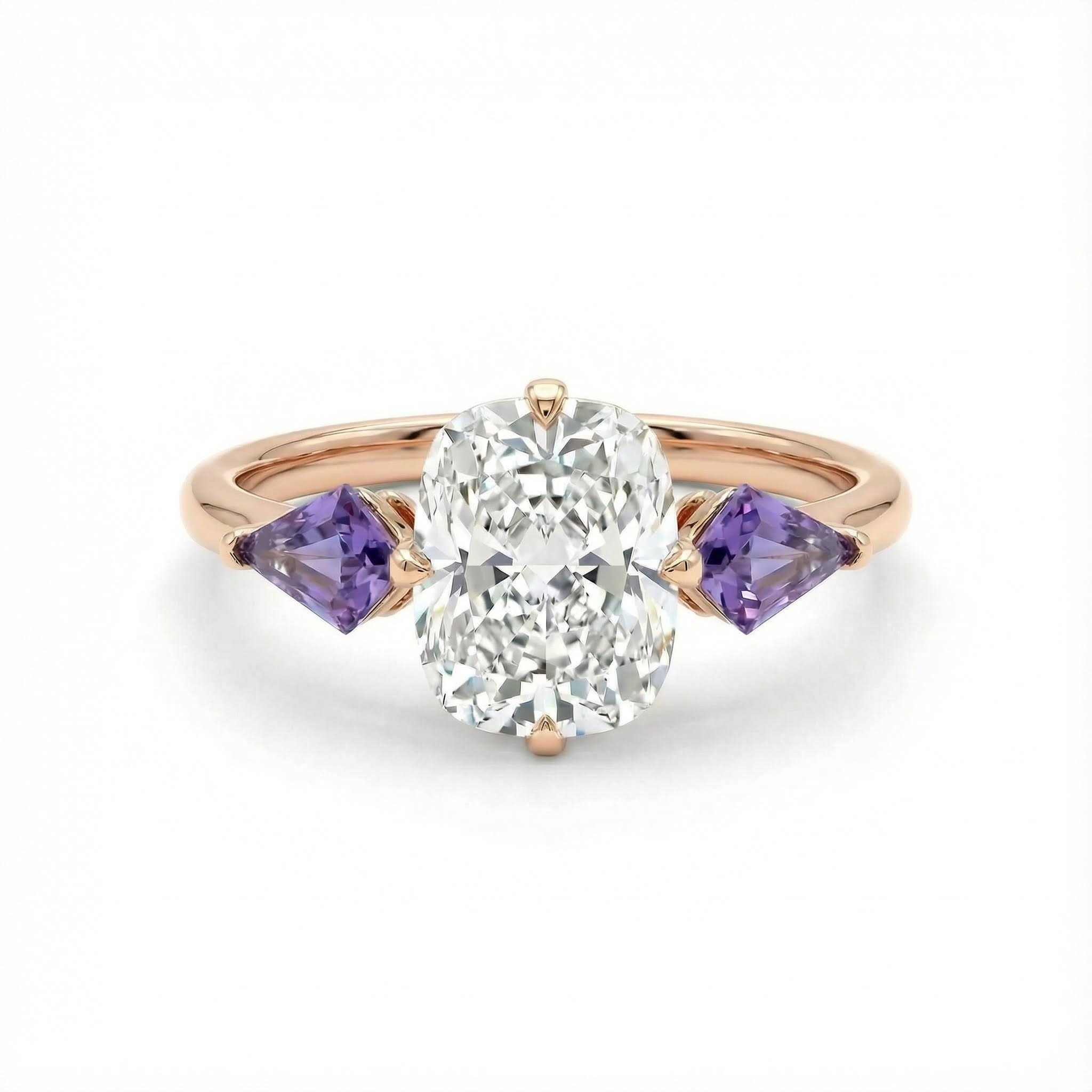 3.35CT Cushion Cut Diamond Three Stone Engagement Ring