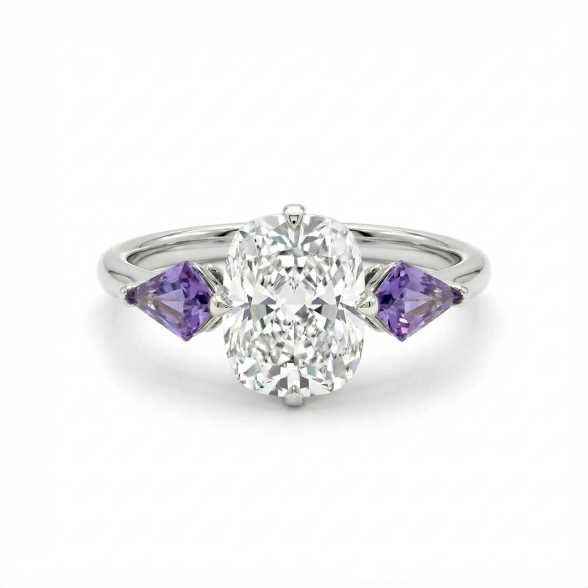 3.35CT Cushion Cut Diamond Three Stone Engagement Ring