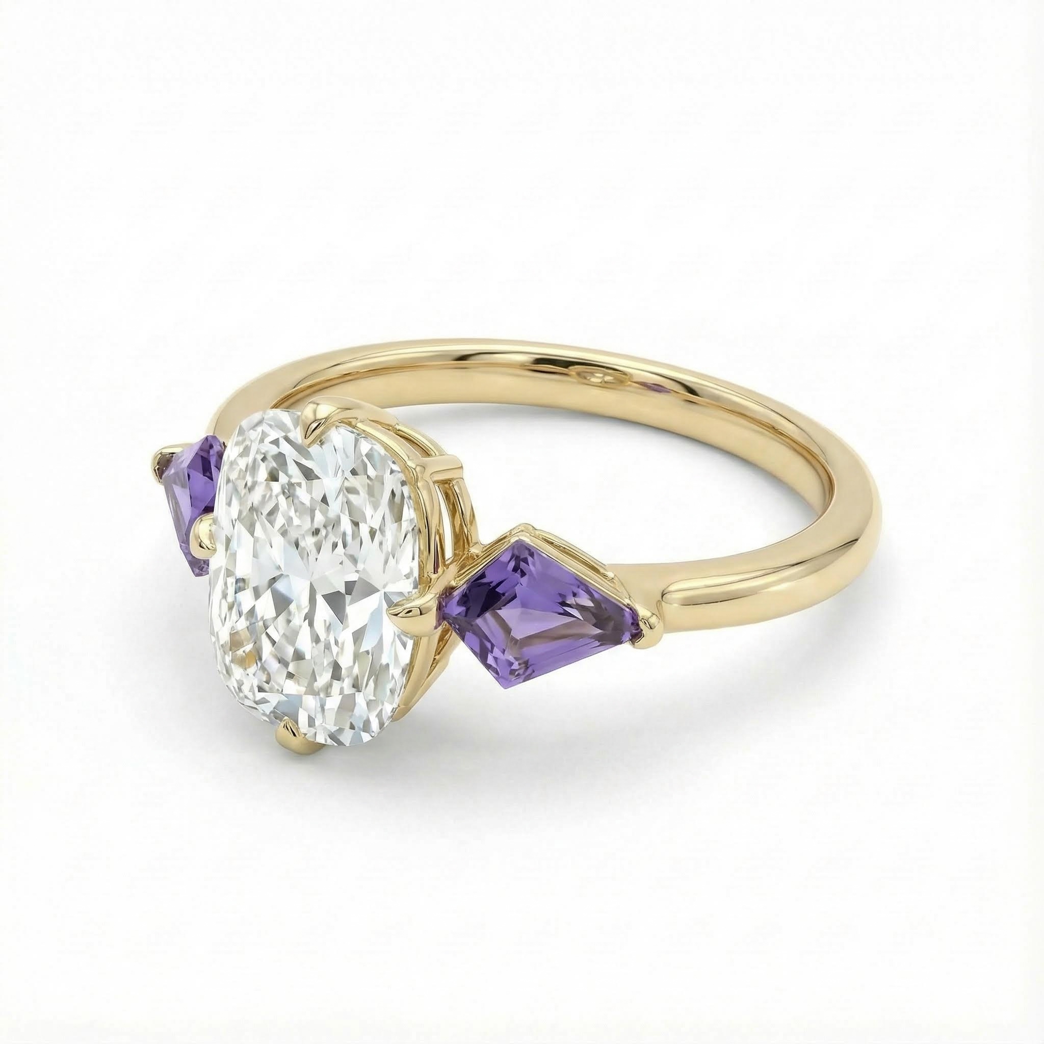 3.35CT Cushion Cut Diamond Three Stone Engagement Ring