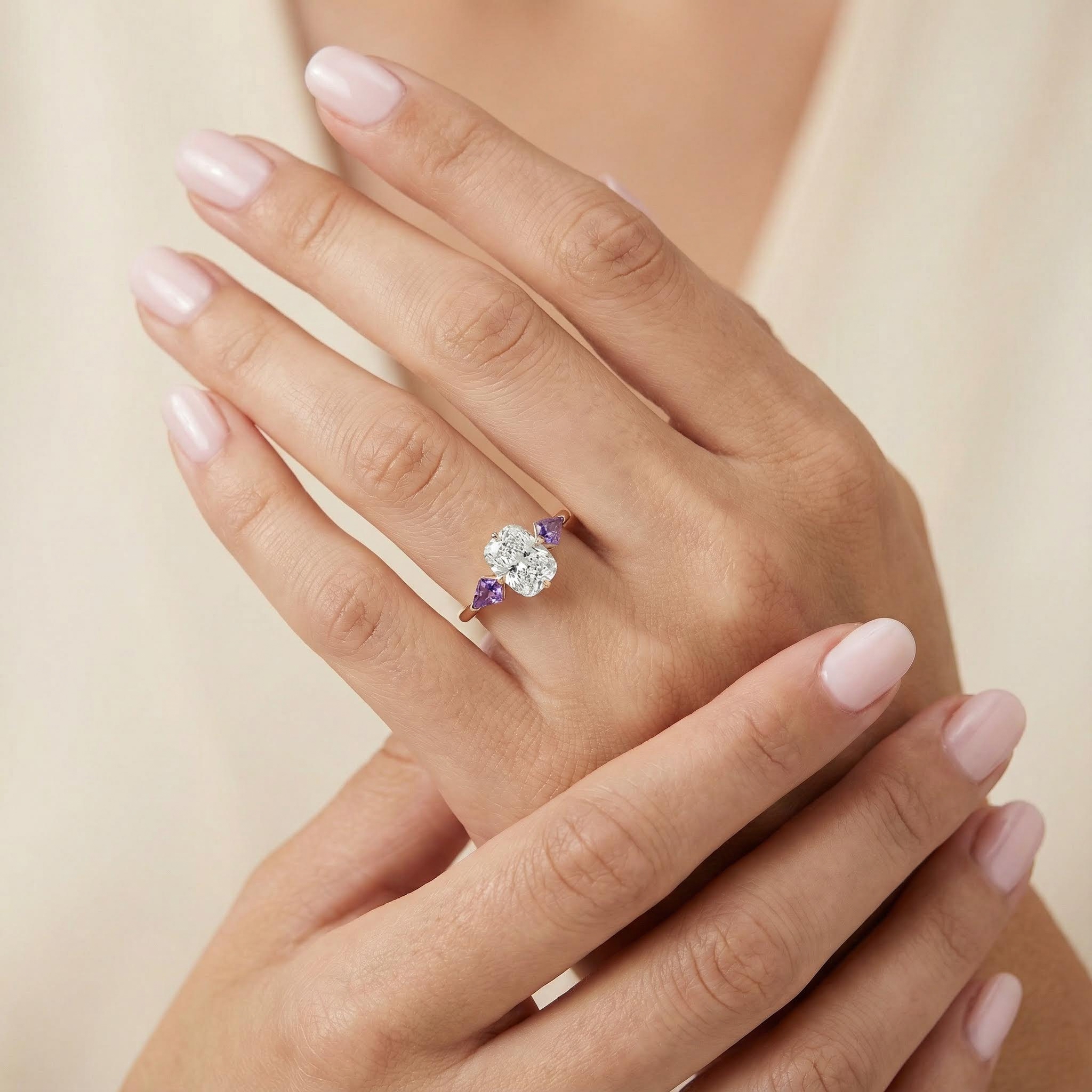 3.35CT Cushion Cut Diamond Three Stone Engagement Ring